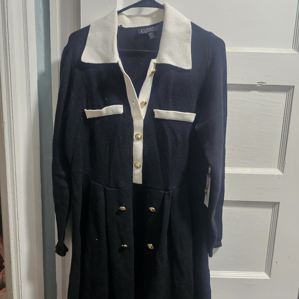 Eloquii Black and Cream Cardigan with Gold Accents